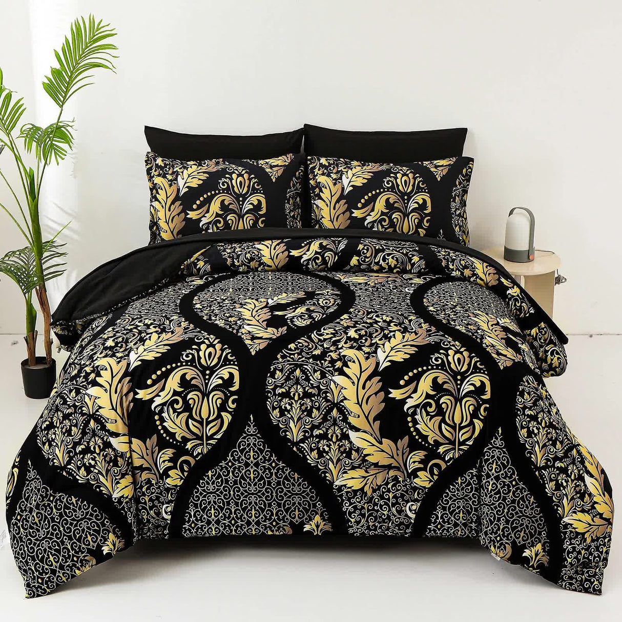 Regal Elegance Black and Gold 3 Pc Comforter & Pillow Cover Set KING