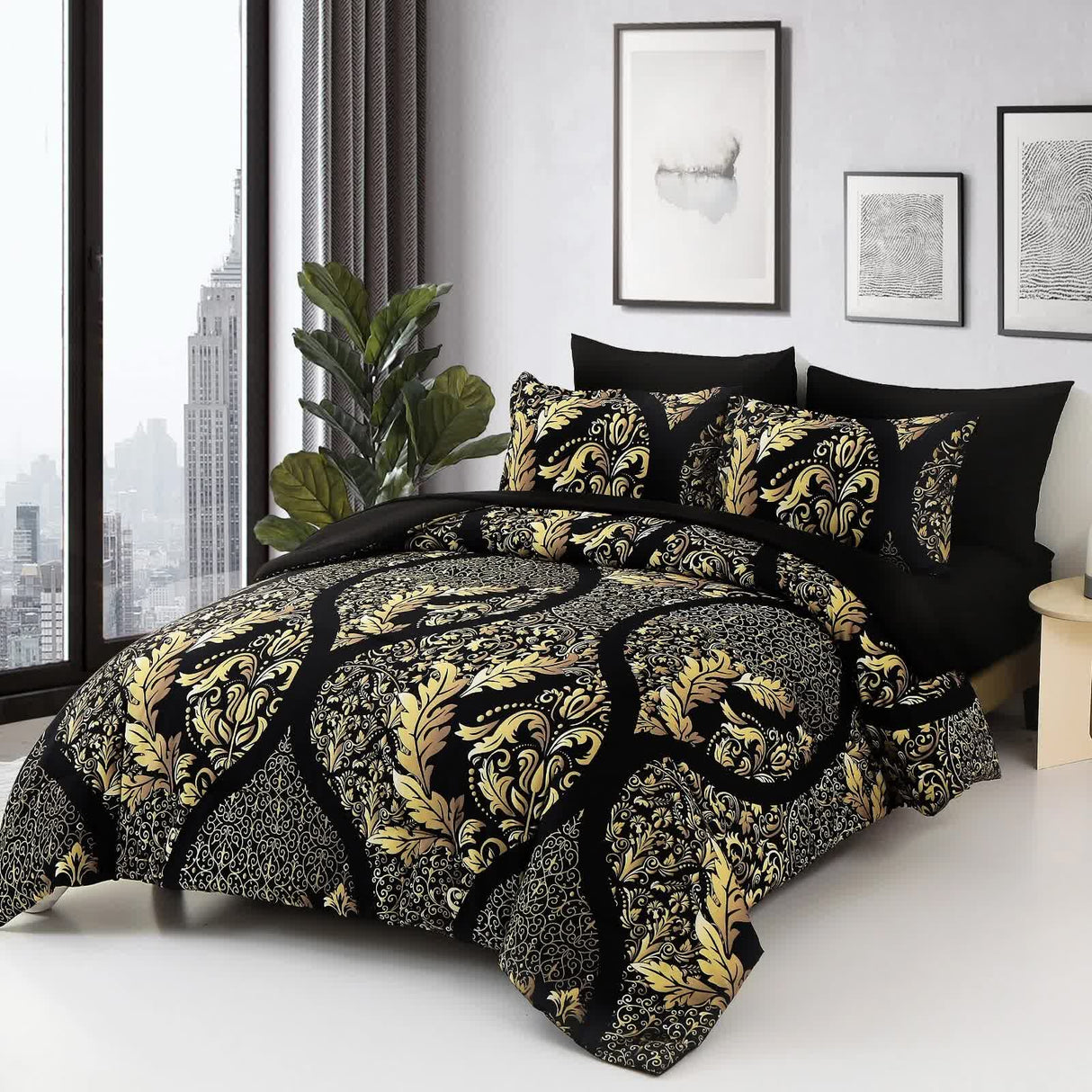 Regal Elegance Black and Gold 3 Pc Comforter & Pillow Cover Set KING