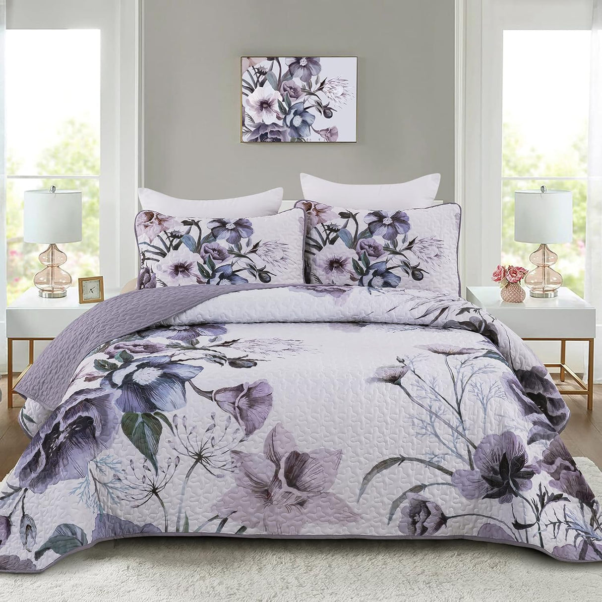 Romantic Wildflower Soft Cozy 3 Pc Bedspread & Pillow Cover Set