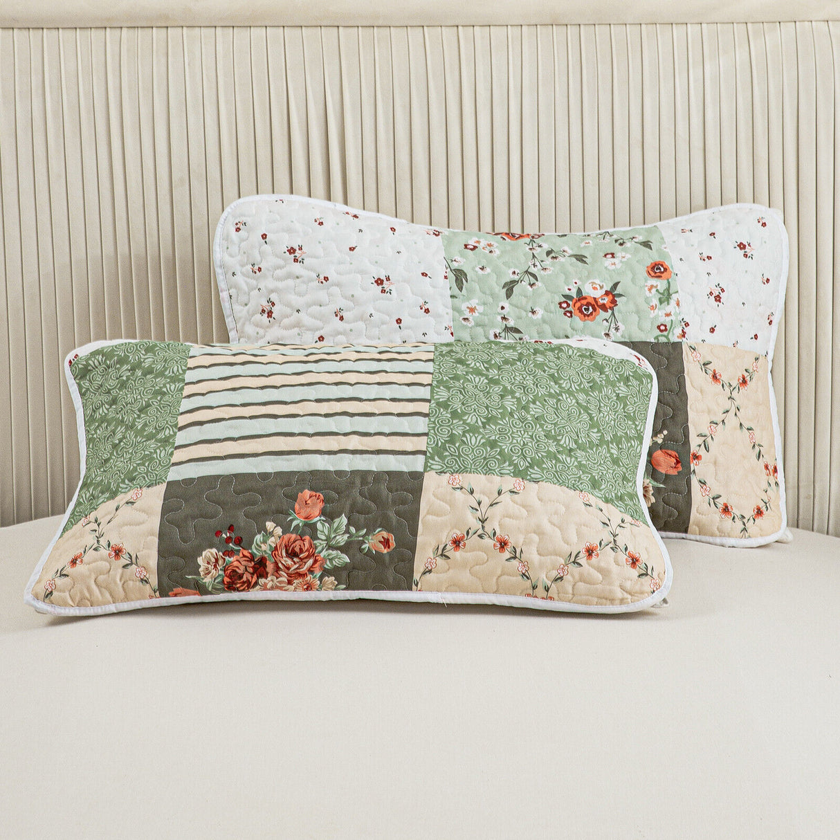 Warm Cozy patchwork greem 3 Pc Bedspread & Pillow Cover Set
