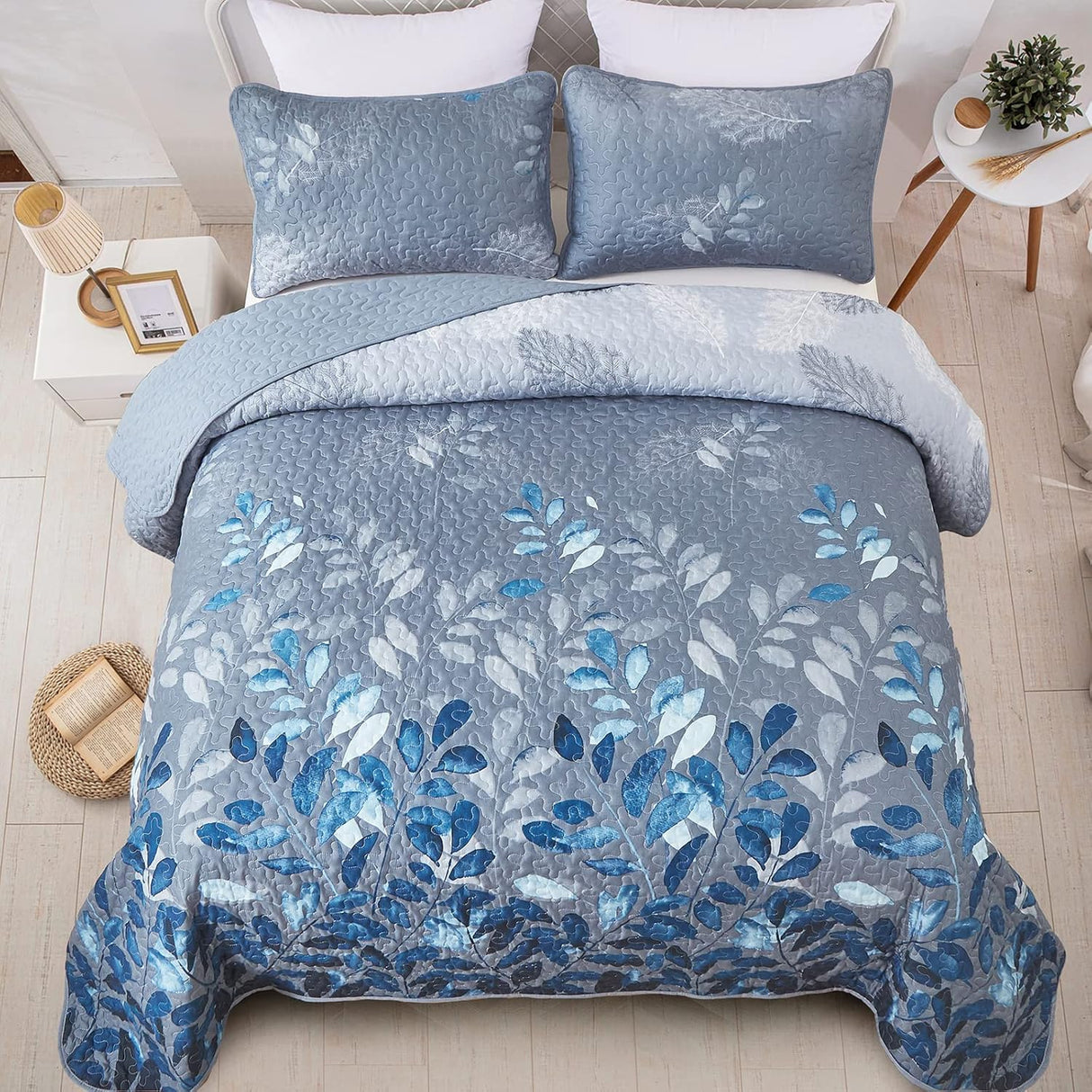 Tranquil Zen Garden Floral 3 Pc Bedspread & Pillow Cover Set