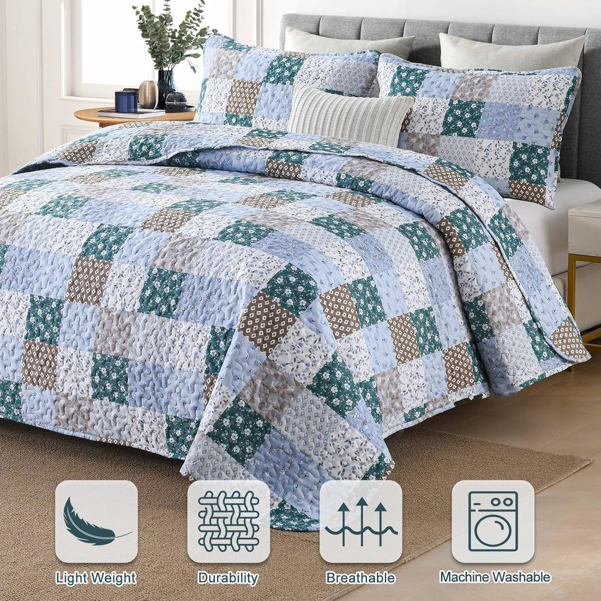 Frosted Blue Hydrangea Elegant 3 Pc Bedspread & Pillow Cover Set