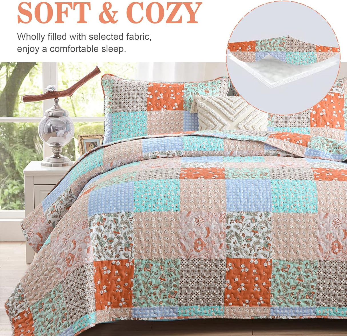 Delicate Lace Blossom Soft 3 Pc Bedspread & Pillow Cover Set