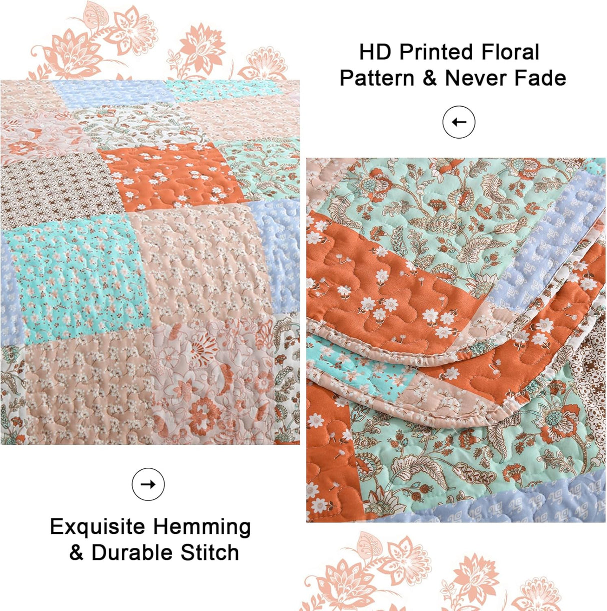 Delicate Lace Blossom Soft 3 Pc Bedspread & Pillow Cover Set