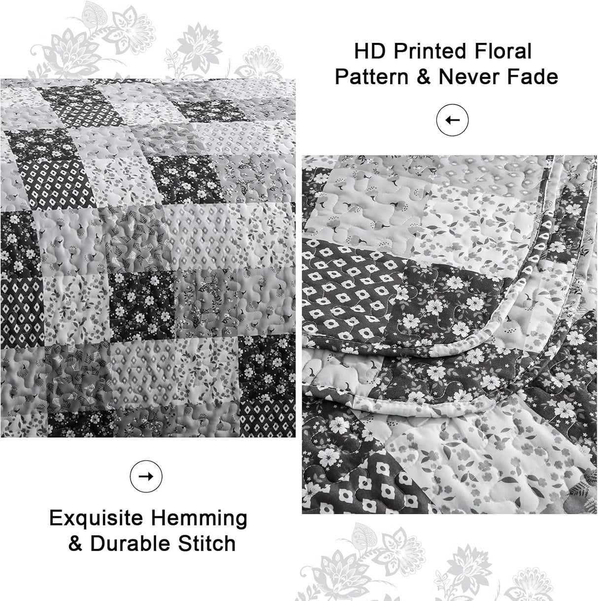 Autumn patchwork B/W Pattern 3 Pc Bedspread & Pillow Cover Set