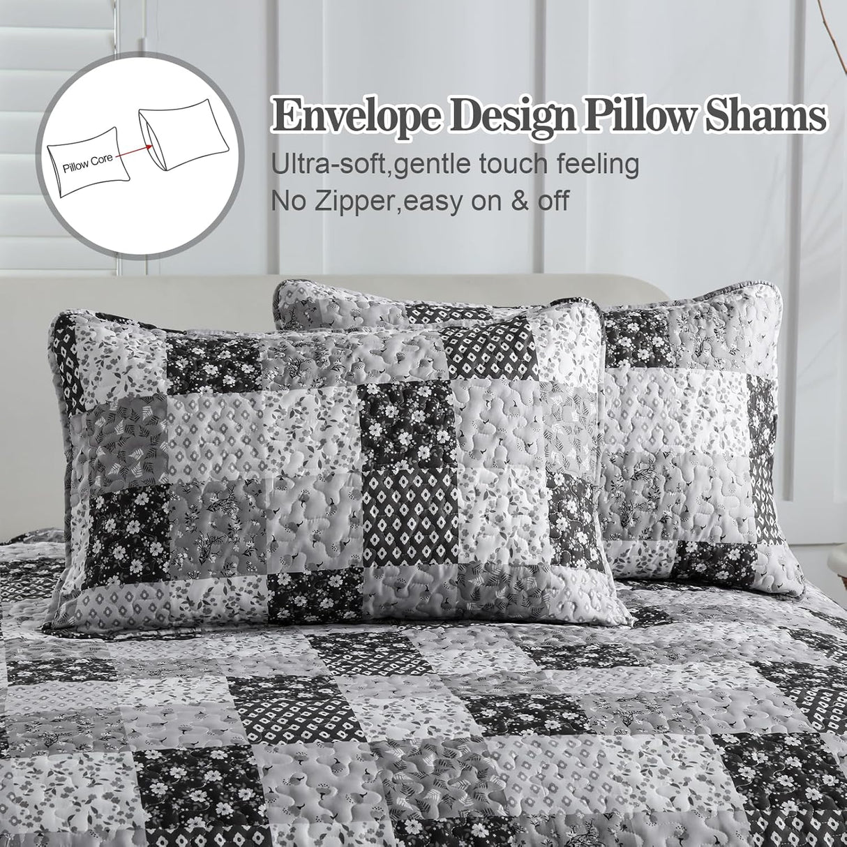 Autumn patchwork B/W Pattern 3 Pc Bedspread & Pillow Cover Set