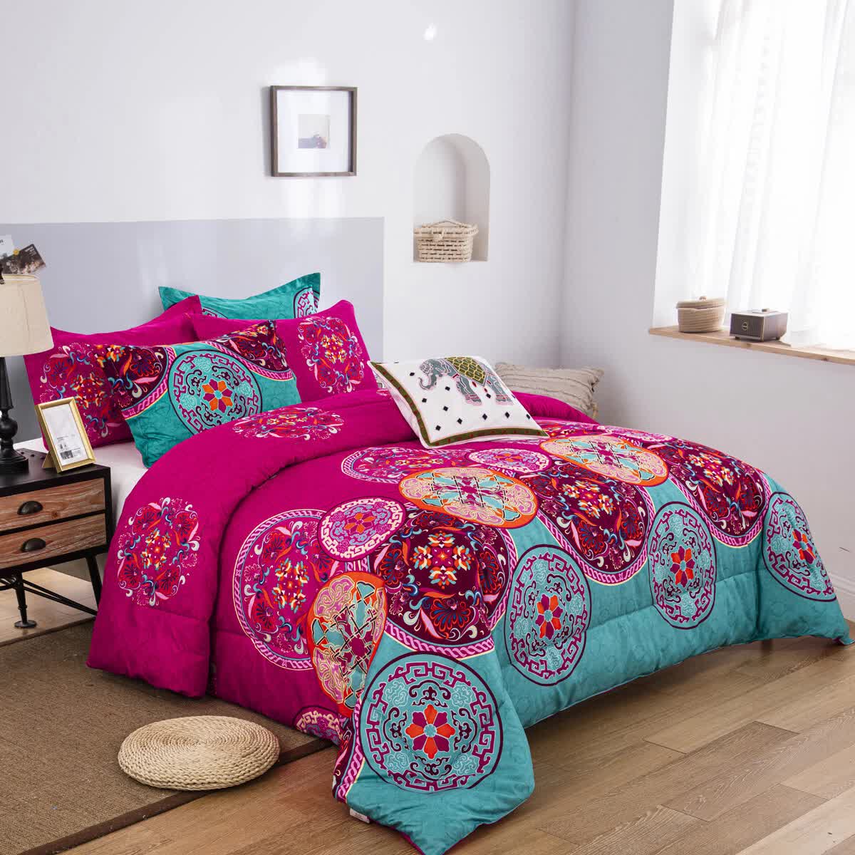 Aesthetic Glow Floral 3??iece Comforter Set with Matching Shams