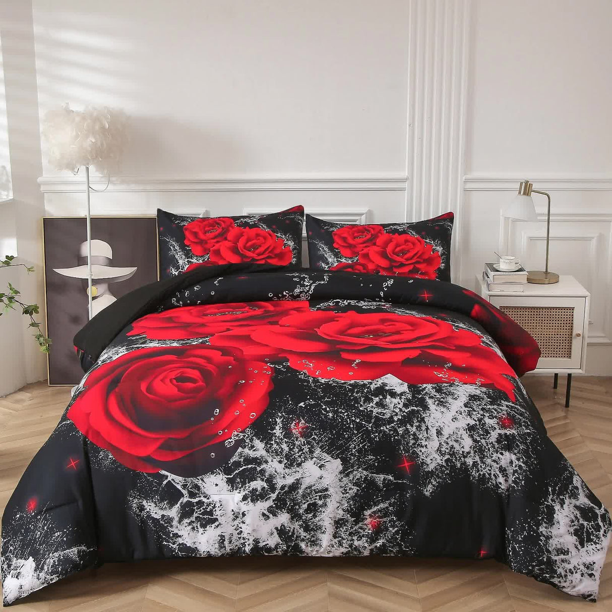 Chill Haven Red Rose 3??iece Comforter Bundle ??Relax & Recharge Style