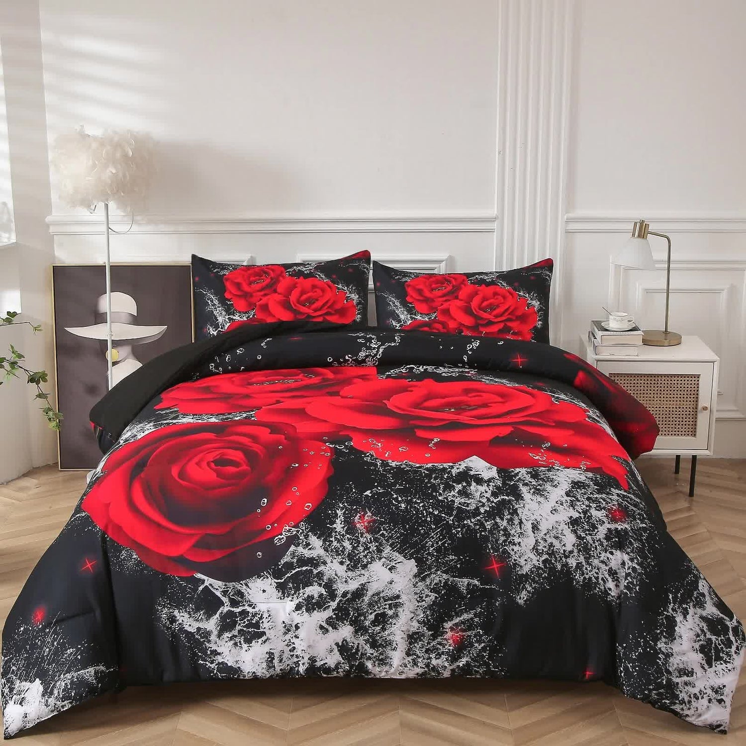Chill Haven Red Rose 3‑Piece Comforter Bundle – Relax & Recharge Style