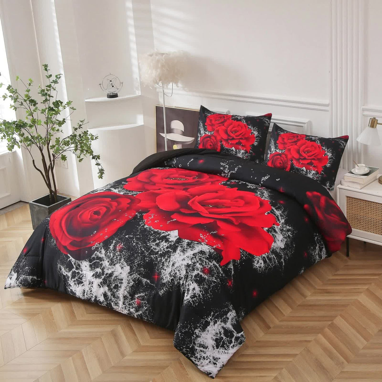 Chill Haven Red Rose 3??iece Comforter Bundle ??Relax & Recharge Style
