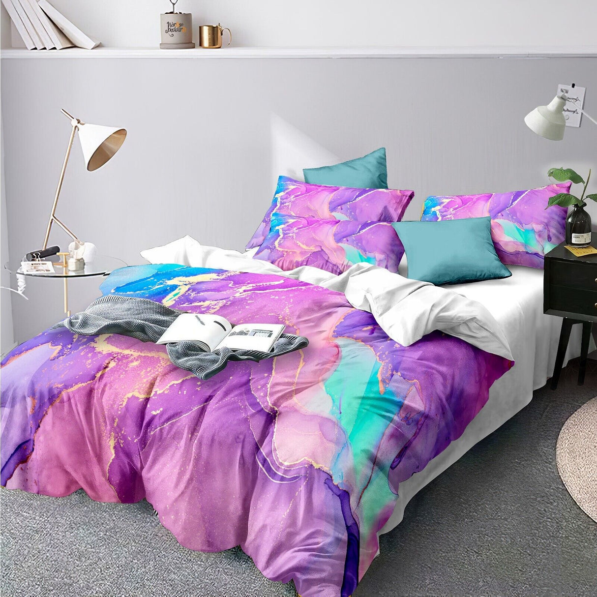 Elegant Marble Quilt Set, Queen Size, Soft & Cozy Microfiber Bedding