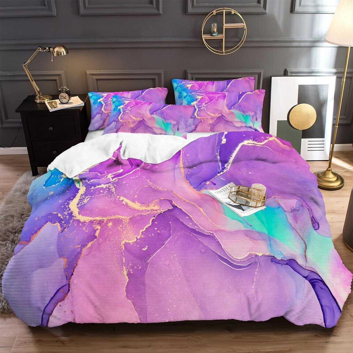 Elegant Marble Quilt Set, Queen Size, Soft & Cozy Microfiber Bedding