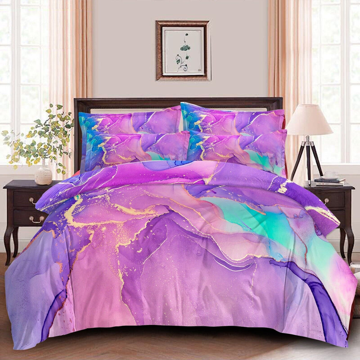 Elegant Marble Quilt Set, Queen Size, Soft & Cozy Microfiber Bedding
