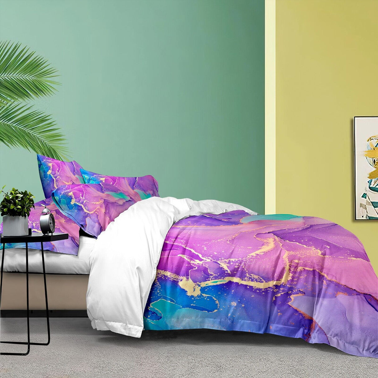 Elegant Marble Quilt Set, Queen Size, Soft & Cozy Microfiber Bedding