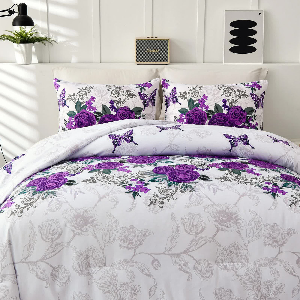 Luxe Loft Purple rose Quilted Comforter & Shams ??Trending 3??iece Set