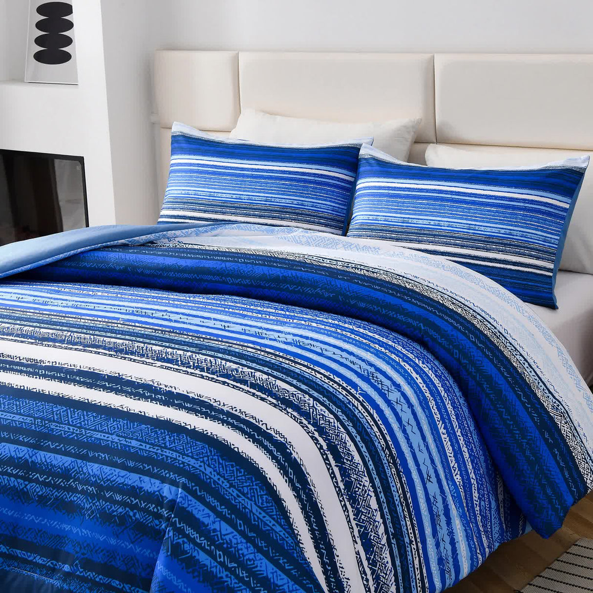 Nordic Calm stripes Blue 3??iece Comforter Set ??Scandi Chic Vibes