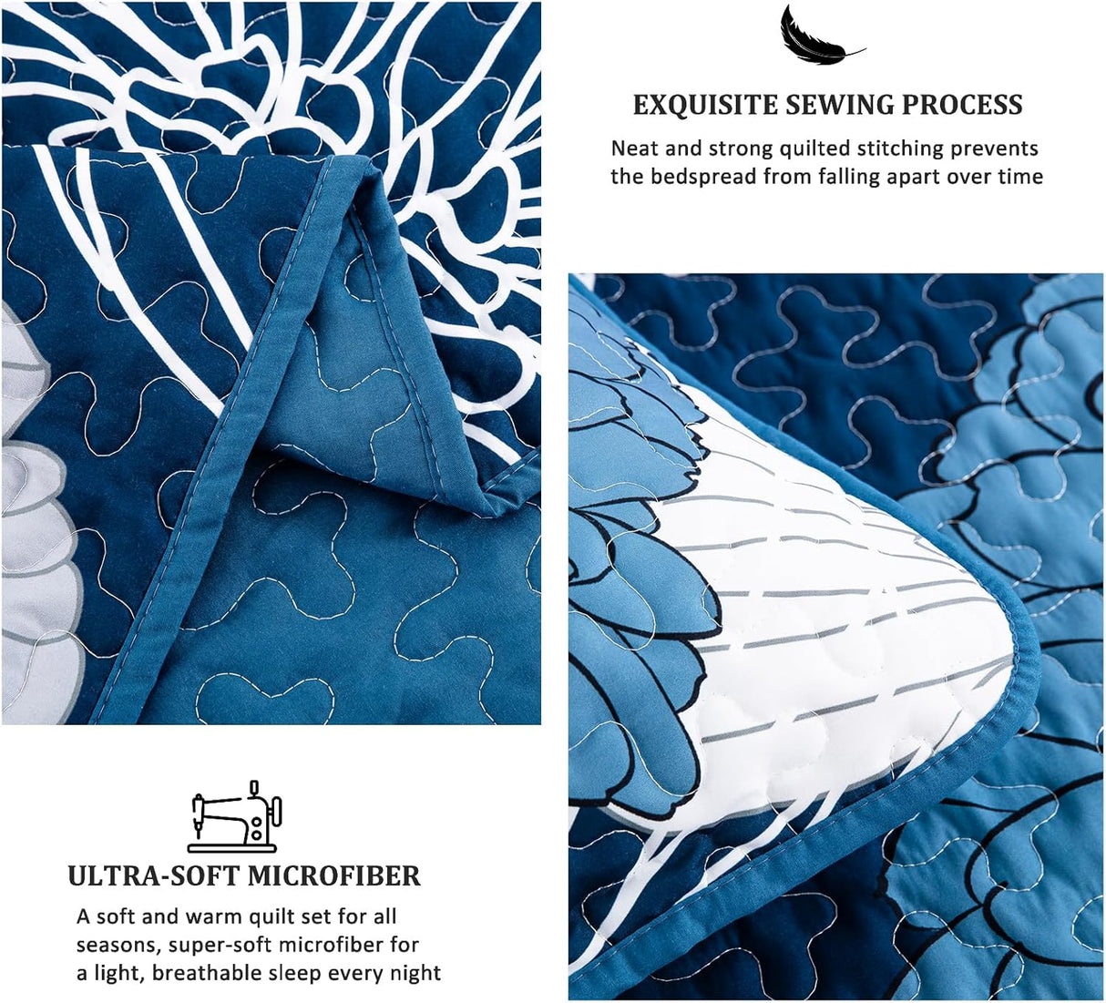 Frosted Magnolia Chic blue 3 Pc Bedspread & Pillow Cover KING Set