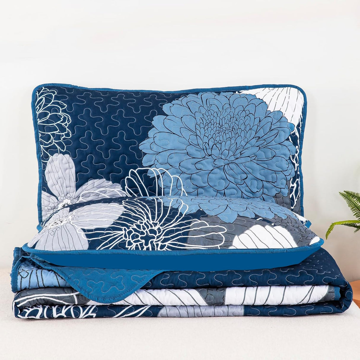 Frosted Magnolia Chic blue 3 Pc Bedspread & Pillow Cover KING Set
