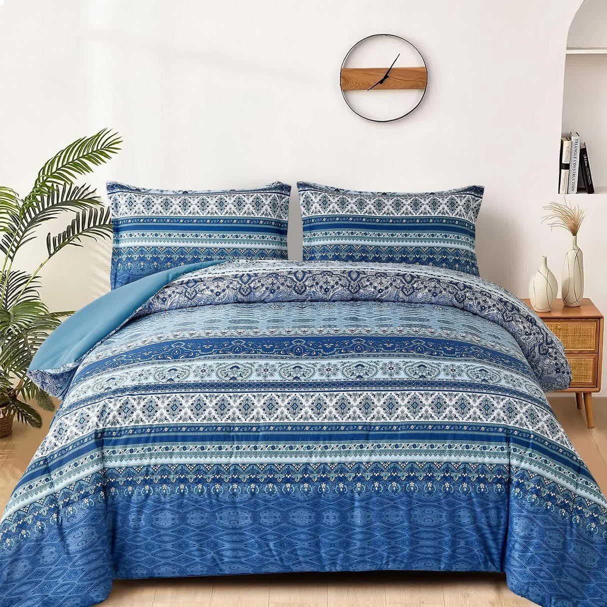Boho Vibes blue Bedding Set ??3??iece Comforter & Pillow Covers