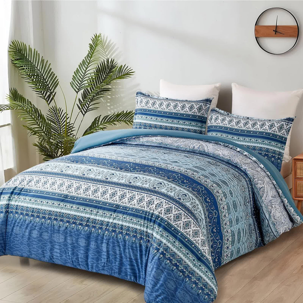 Boho Vibes blue Bedding Set ??3??iece Comforter & Pillow Covers