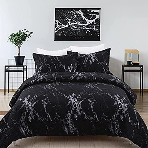Elegant Black Marble Queen Comforter Set - 3-Piece All-Season Bedding