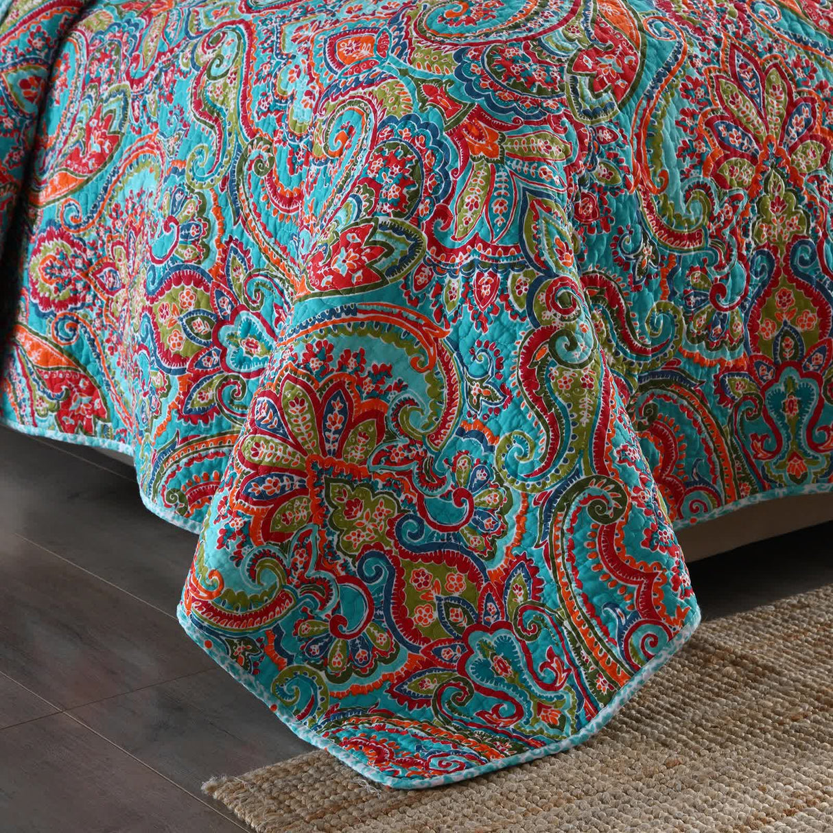 Blue Teal Boho Print Bedspread Quilt Set + Pillowcases