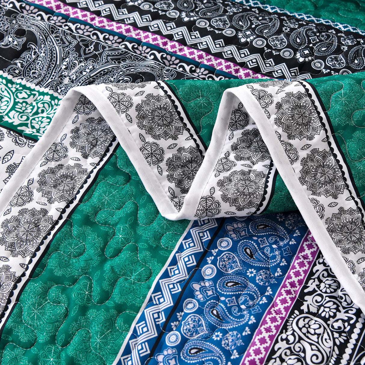 Romantic Blush green grey 3 Pc Bedspread & Pillow Cover Set