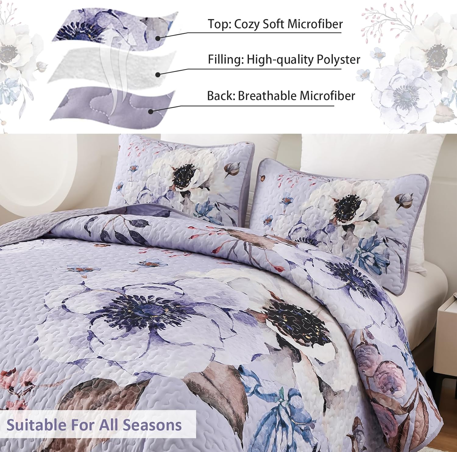 Beautiful Quilted coverlet and pillowcovers set: Comfortable and Versatile - Queen size