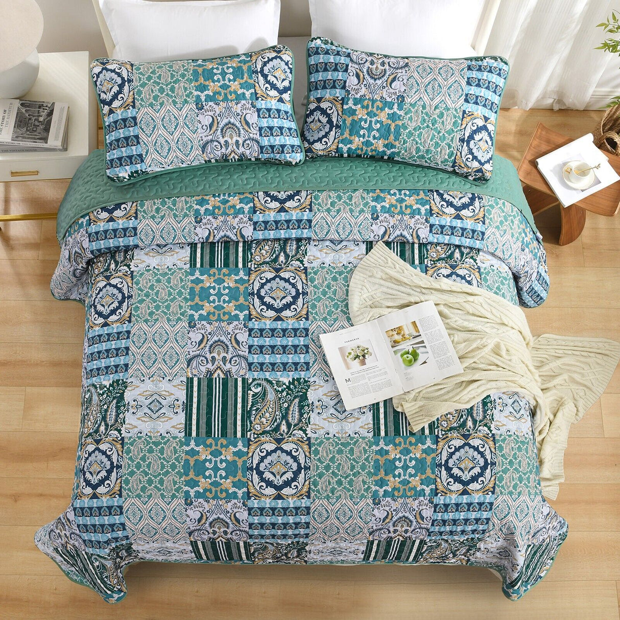 Exquisite Regal Purple 3 Pc Bedspread & Pillow Cover Set