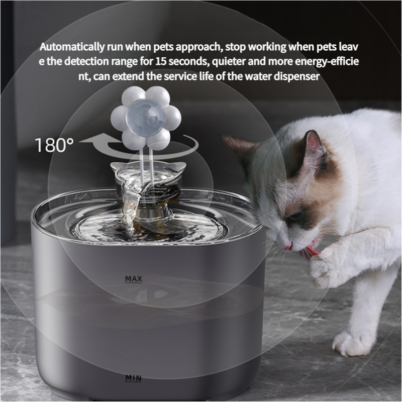 2.2L Intelligent Sensing Pet Water Fountain with Smart Sensor and Filter Black Design