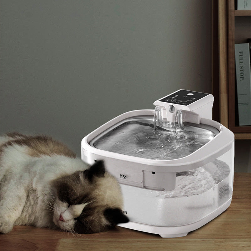 4.5L Dual-Flow Smart Pet Water Fountain with Stainless Steel Plate and Faucet White Design