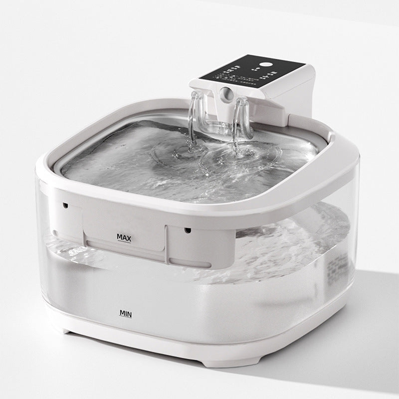 4.5L Dual-Flow Smart Pet Water Fountain with Stainless Steel Plate and Faucet White Design