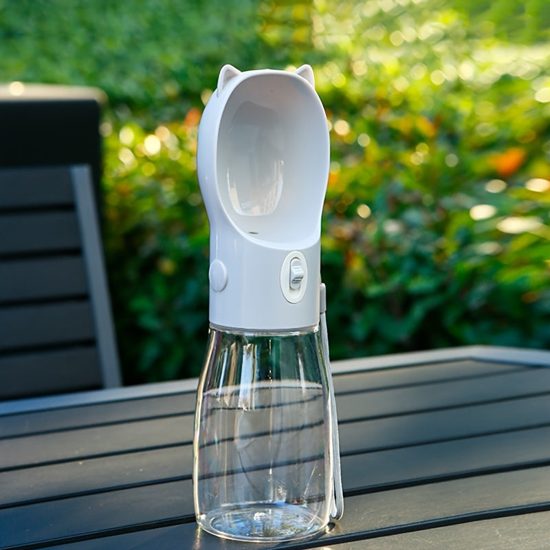 Portable Dog Water Bottle with Bowl Dispenser-550ml Grey Pet Travel Cup, Leak-proof, One-Hand Operation