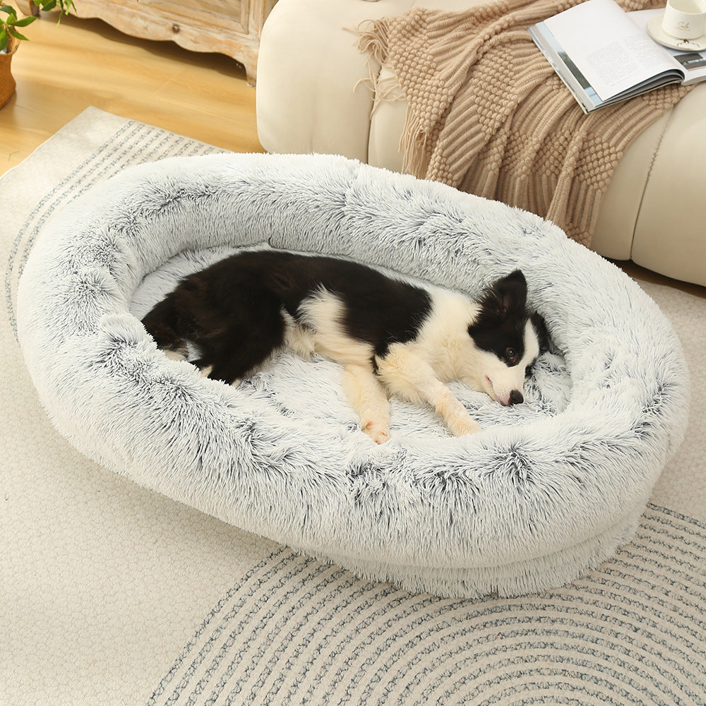 Fluffy Donut-Shaped Pet Bed- Soft, Cozy, and Anti-Anxiety for Dogs and Cats, Machine Washable Gradient Gray Size:S 60*50*18cm
