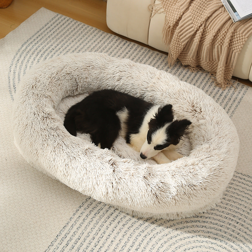 Fluffy Donut-Shaped Pet Bed- Soft, Cozy, and Anti-Anxiety for Dogs and Cats, Machine Washable Gradient Coffee Size:S 60*50*18cm
