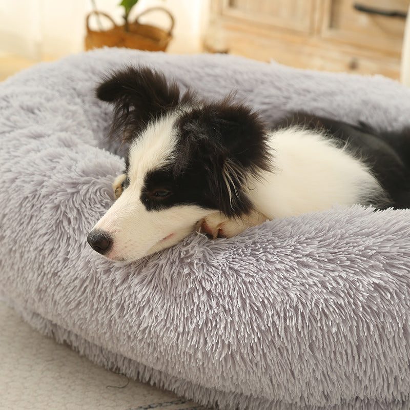 Fluffy Donut-Shaped Pet Bed- Soft, Cozy, and Anti-Anxiety for Dogs and Cats, Machine Washable Light Gray Size:S 60*50*18cm