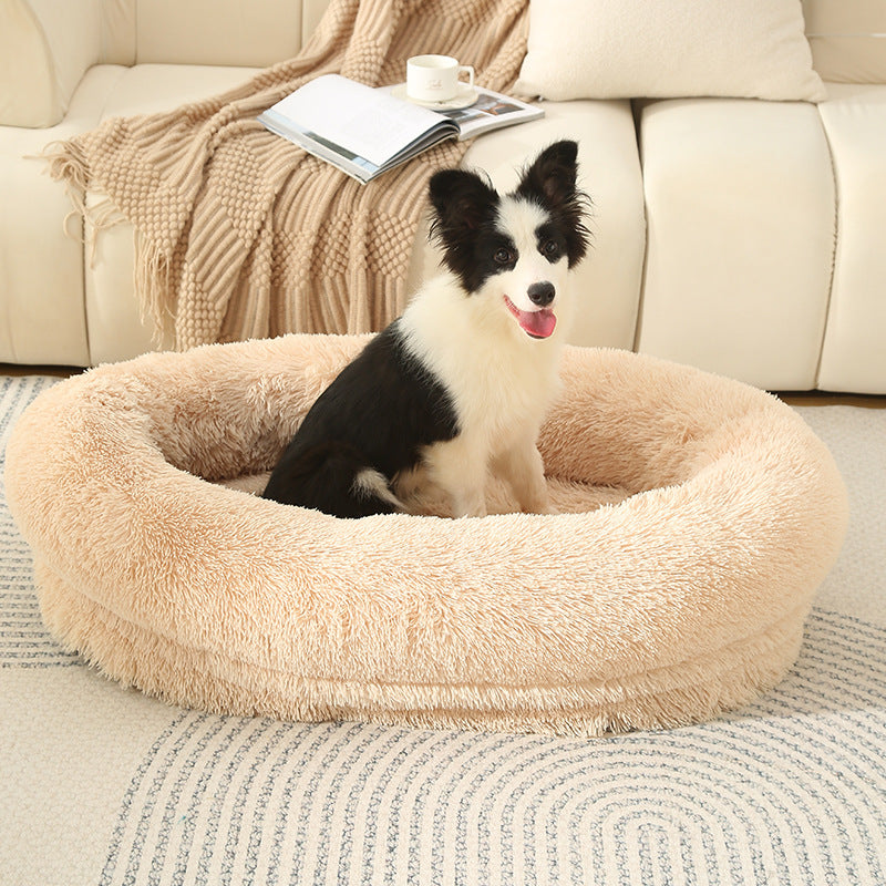 Fluffy Donut-Shaped Pet Bed- Soft, Cozy, and Anti-Anxiety for Dogs and Cats, Machine Washable Light Brown Size:S 60*50*18cm