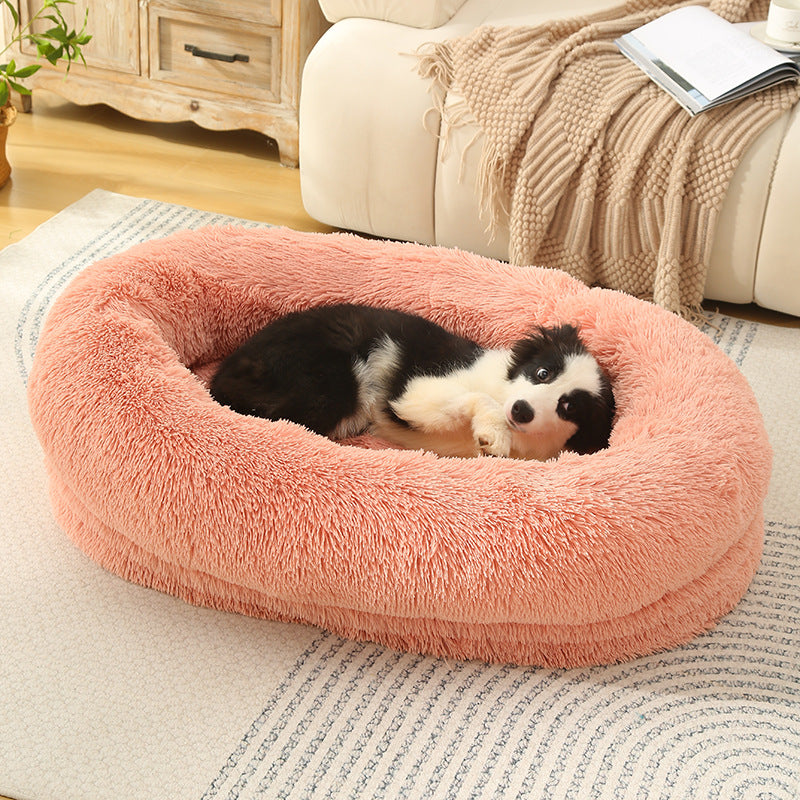Fluffy Donut-Shaped Pet Bed- Soft, Cozy, and Anti-Anxiety for Dogs and Cats, Machine Washable blush pink Size:M 75*55*18cm