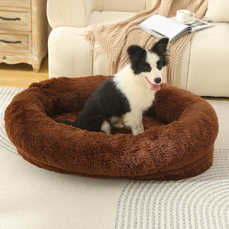 Fluffy Donut-Shaped Pet Bed- Soft, Cozy, and Anti-Anxiety for Dogs and Cats, Machine Washable Coffee Size:M 75*55*18cm