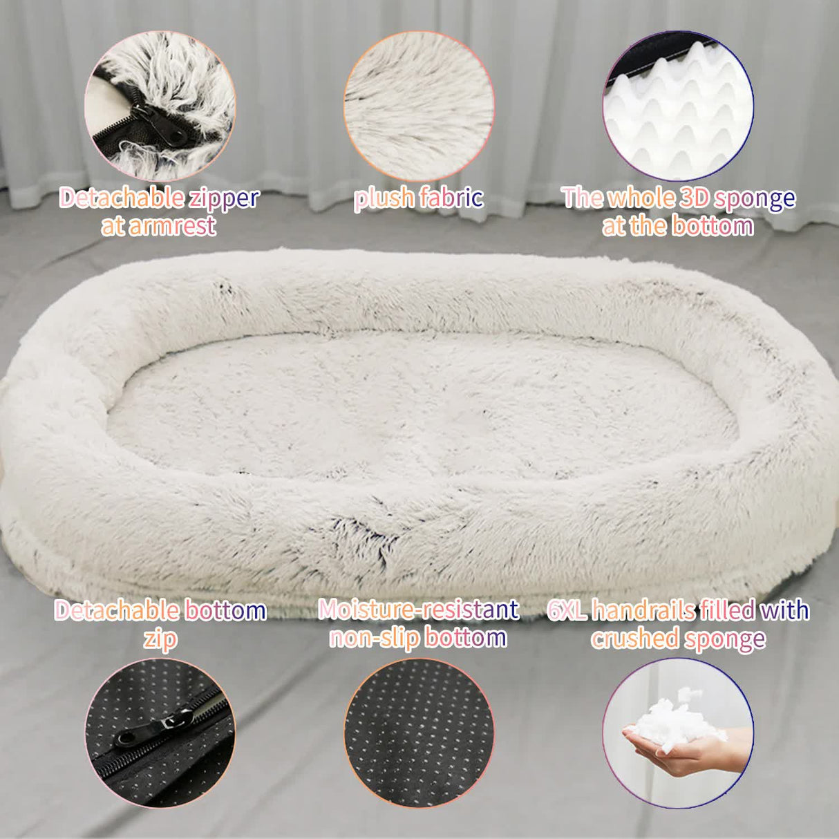 Fluffy Donut-Shaped Pet Bed- Soft, Cozy, and Anti-Anxiety for Dogs and Cats, Machine Washable Apricot Size:M 75*55*18cm
