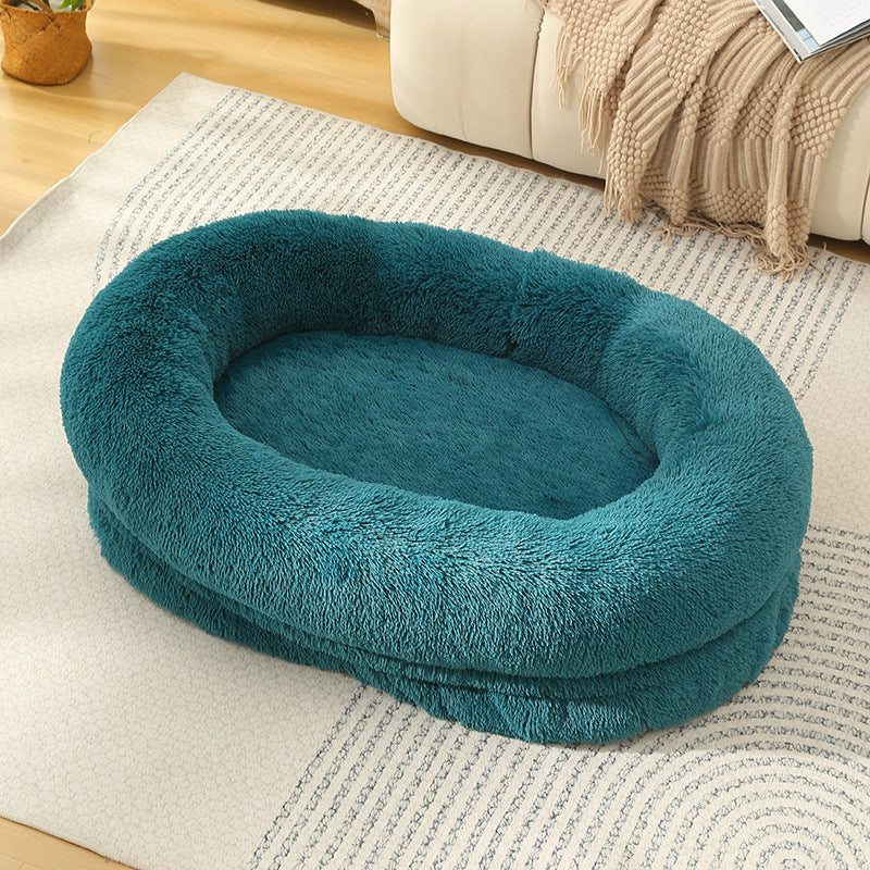 Fluffy Donut-Shaped Pet Bed- Soft, Cozy, and Anti-Anxiety for Dogs and Cats, Machine Washable cyan blue Size:S 60*50*18cm
