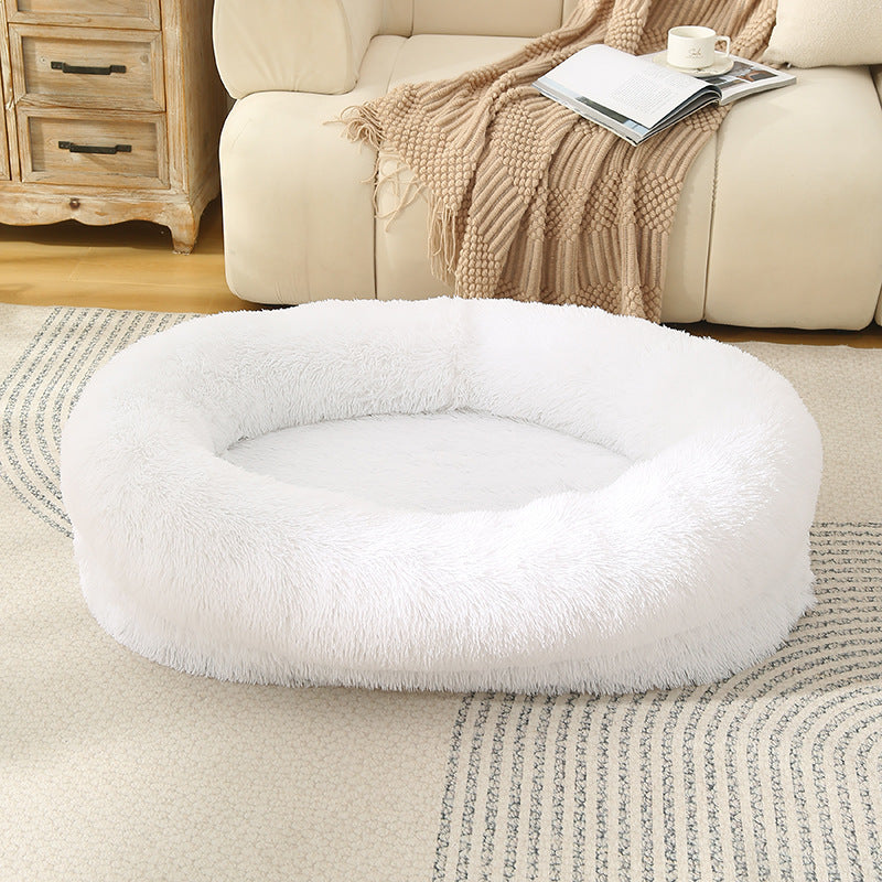 Fluffy Donut-Shaped Pet Bed- Soft, Cozy, and Anti-Anxiety for Dogs and Cats, Machine Washable White Size:M 75*55*18cm