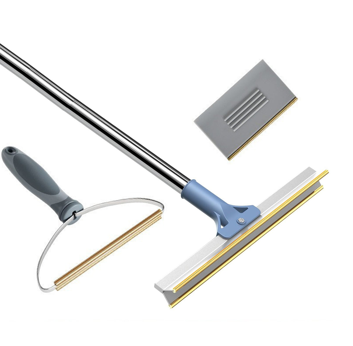 Pet Hair Removal Tool Set - Multi-Purpose Sweeper with Scraper and Handheld Fur Remover Grey