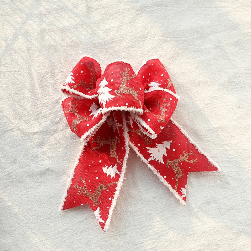 Christmas-Themed Decorative Wired Ribbon Burlap? Reindeer and Tree Print Rolled Fabric Set ,Diameter 6.8 cm, length 2 cm (two set, 6 pieces in total)