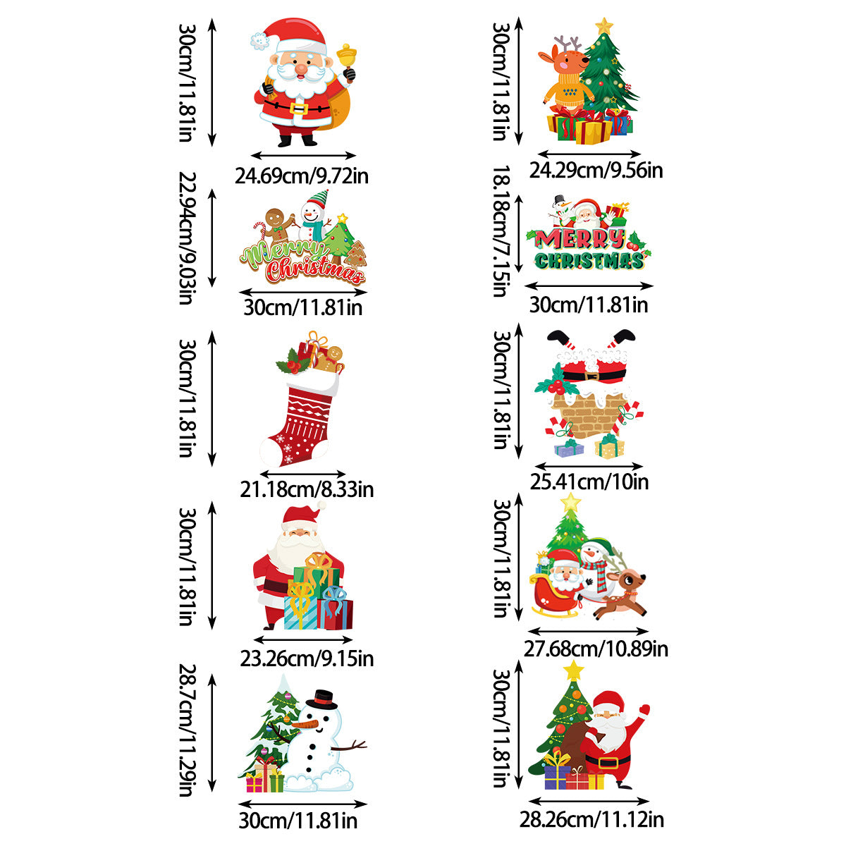 Set of 10 Christmas Hanging Door Decorations - Santa, Snowman, Stocking, and Gingerbread Ornaments (3 set, 30 pieces)
