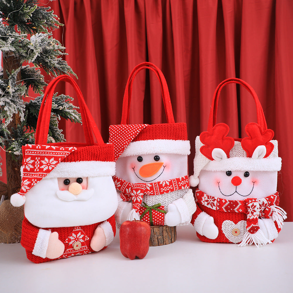 Set of 3 Christmas Fabric Gift Tote Bags ? Santa, Snowman, and Reindeer Design