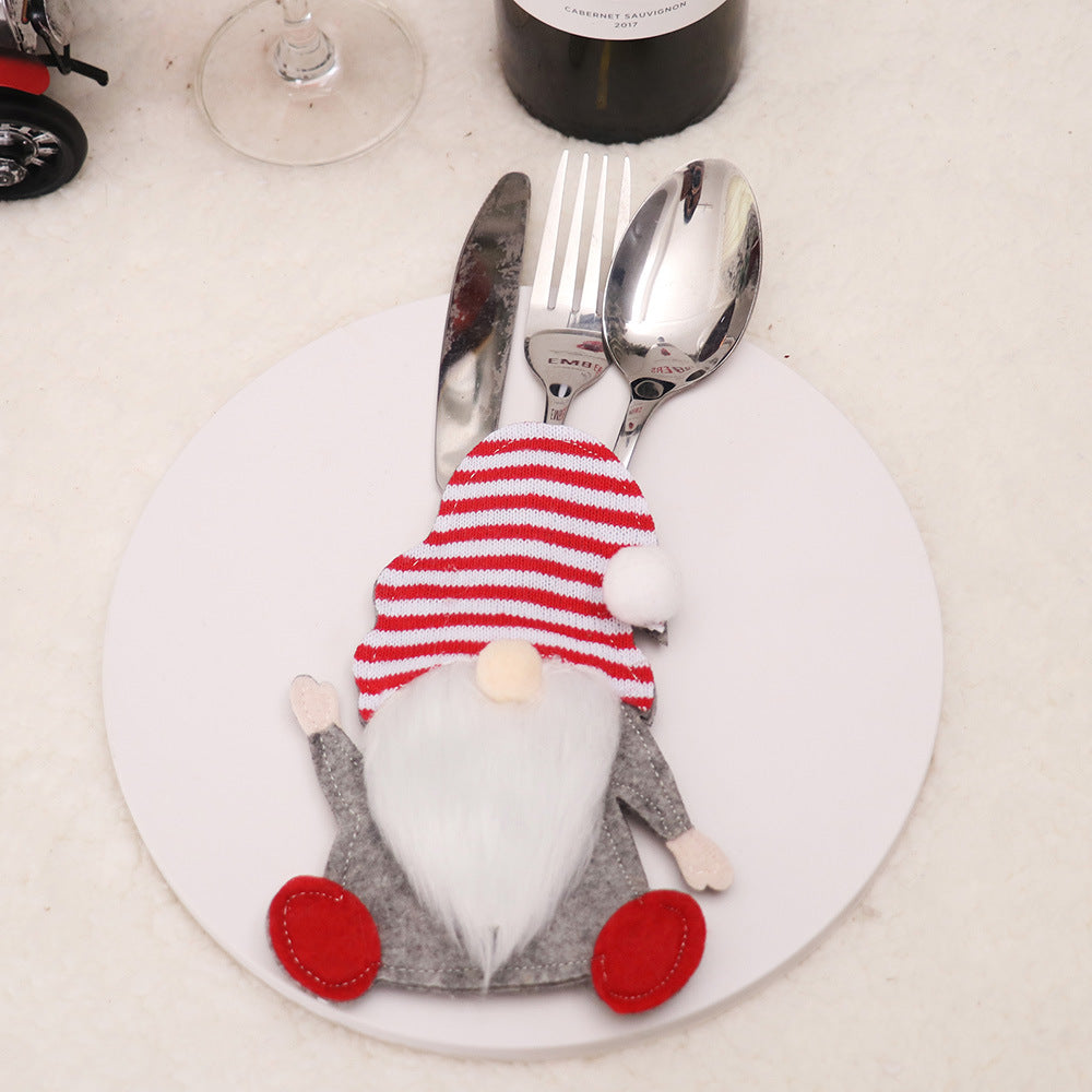 Christmas Gnome Cutlery Holder ? Red Striped Hat Silverware Pouch for Festive Table Decor 10 pieces