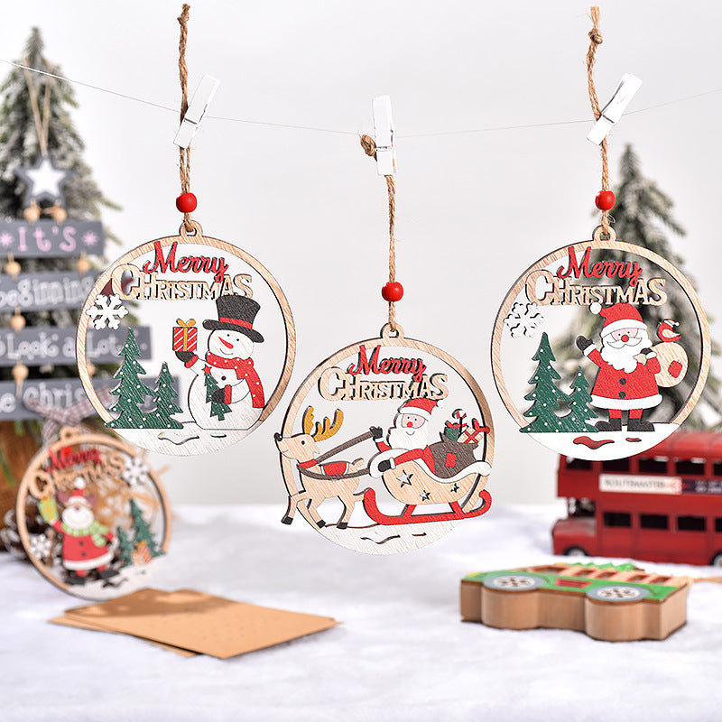 Set of 4 Wooden Christmas Hanging Ornaments ? Santa, Snowman, and Reindeer Decorations (2 set, 8 pieces in total))