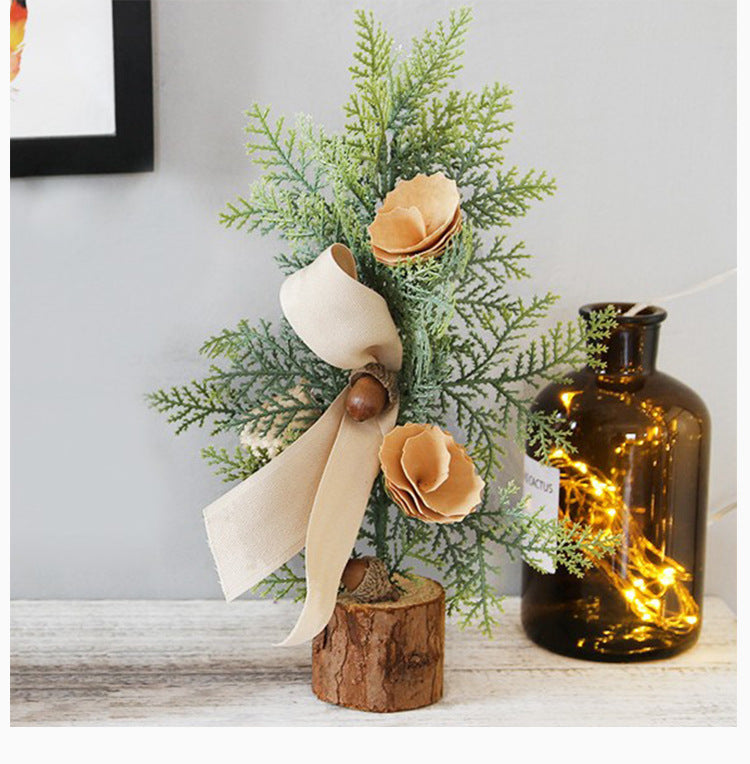 Rustic Mini Tabletop Greenery Ornament ? 10 Inches Tall with Burlap Bow and Acorn Accents (4 trees)