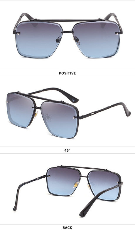 Grey Blue Sunglasses, Fashionable Men's Metal, UV400 Gradient Lenses for Timeless Style